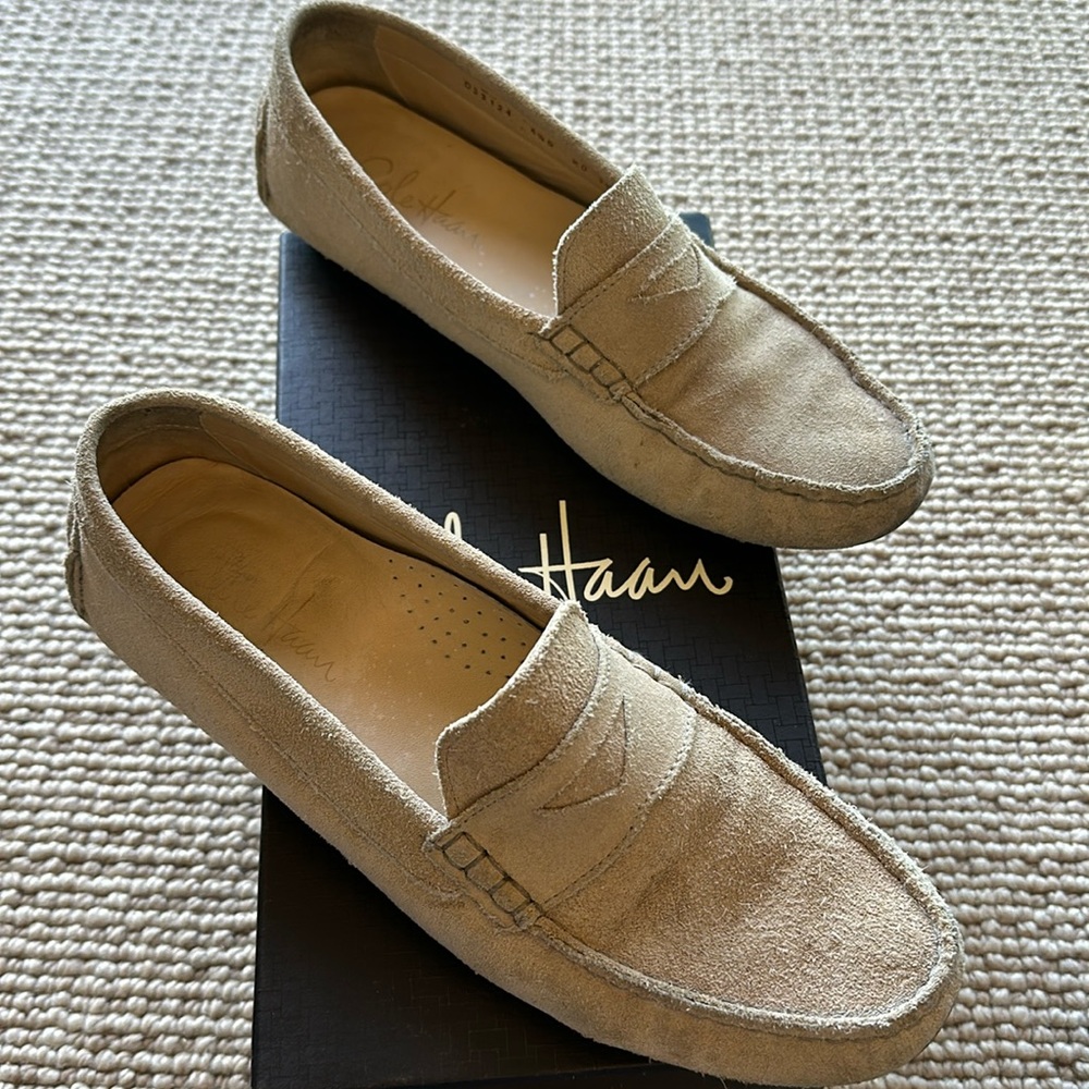 Cole Haan light tan suede driving moccasins size 8.5